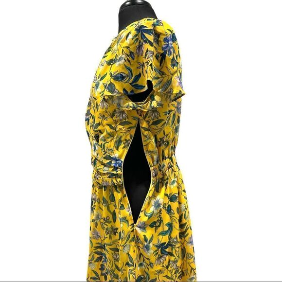 sam Edelman Yellow Retro Floral Printed Flowy Mini Dress Sz M - Picture 12 of 15